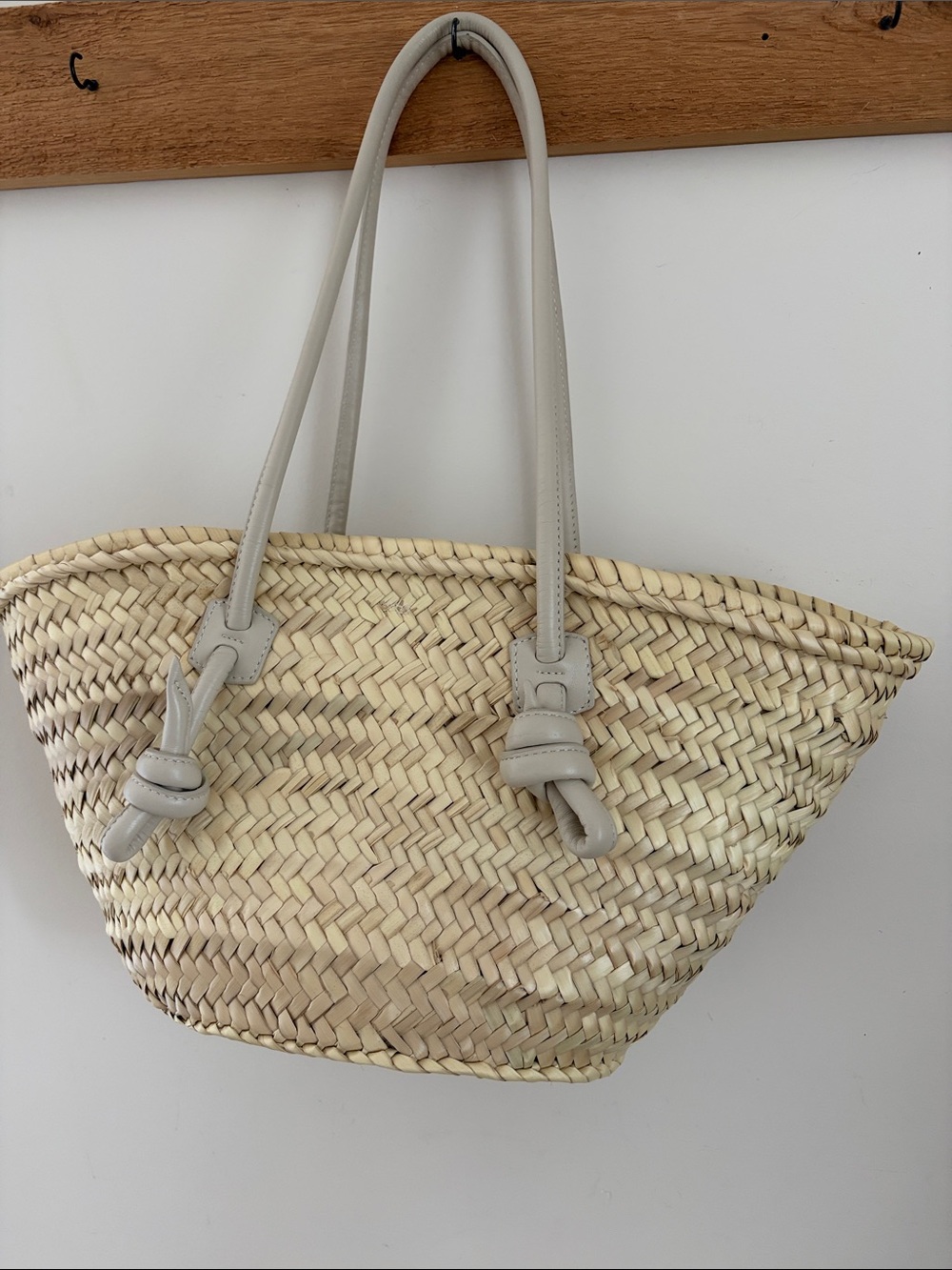 Mango Natural Straw Tote with Beige Leather Handles - Picture 9 of 10